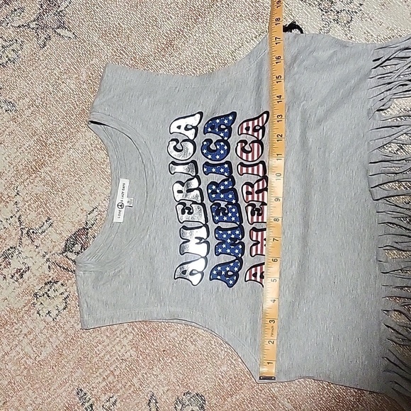 Love Peace & Lazy Days Gray America Fringe Sleeveless Top - Size S - Picture 8 of 9